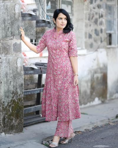 ANNI DESIGNER Women's Rayon Blend Straight Printed Kurta with Pant (Kasit Pink_M_Pink_Medium) - Image 5