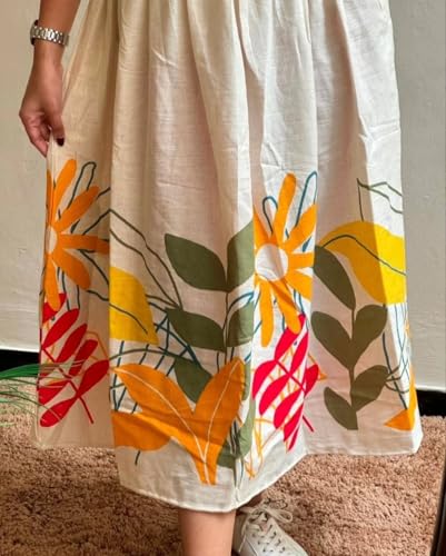 VERONICA LIFESTYLE Women's Pure Rayon Anarkali Kurta/Kurti for Women | Floral Flower Design Print | Western Maxi Fit & Flare Dress | Casual Spring and Everyday Wear (in, Alpha, L, White & Yellow) - Image 4