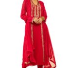 Soch Womens Fuchsia Georgette Floral Embroidered Chudidar Suit Set with Stonework(OWS2CD2108B)