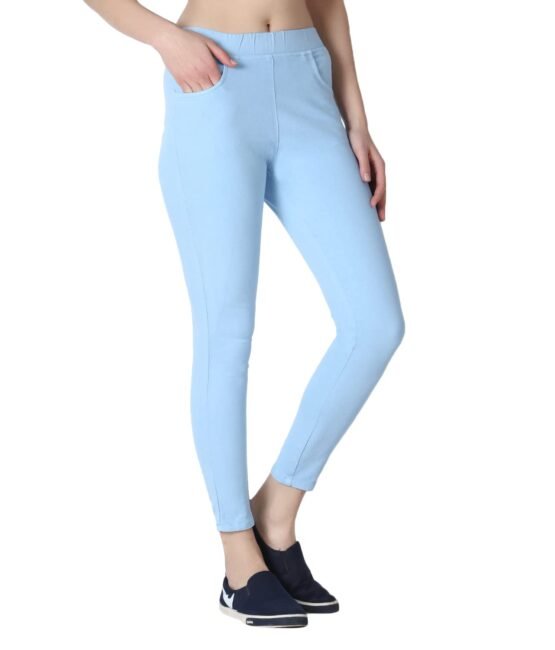 3 Butterflies!!! Skinny Fit Stretchable High Waist Ankle Length Jeggings for Women(FPHEL-28_Sky Blue_28)