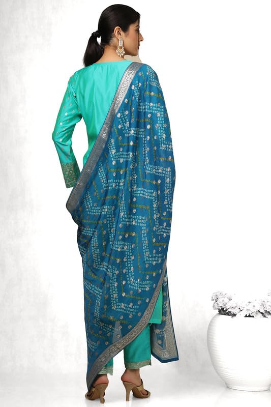 Soch Womens Turquoise Blue Chanderi Embellished Suit Set With Sequins - Image 7