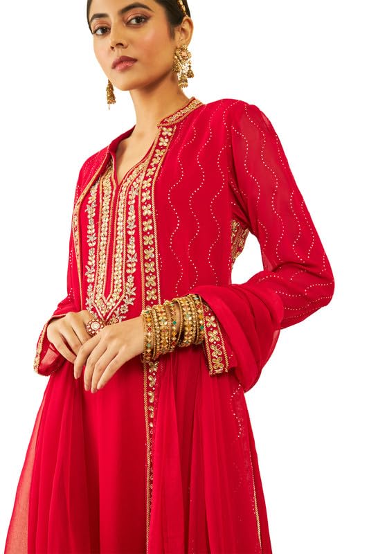 Soch Womens Fuchsia Georgette Floral Embroidered Chudidar Suit Set with Stonework(OWS2CD2108B) - Image 5