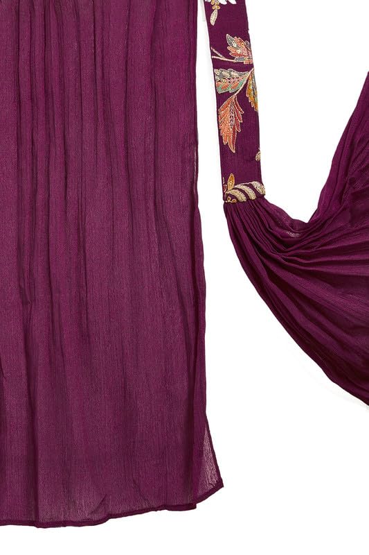 Soch Womens Wine Embroidered Chinon Sharara Suit with Dupatta - Image 2