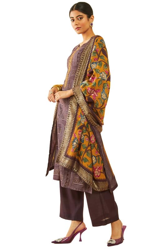 Soch Womens Purple Muslin Abstract Print Suit Set with Floral Print Dupatta(ETL-EWA3CD20253A) - Image 7