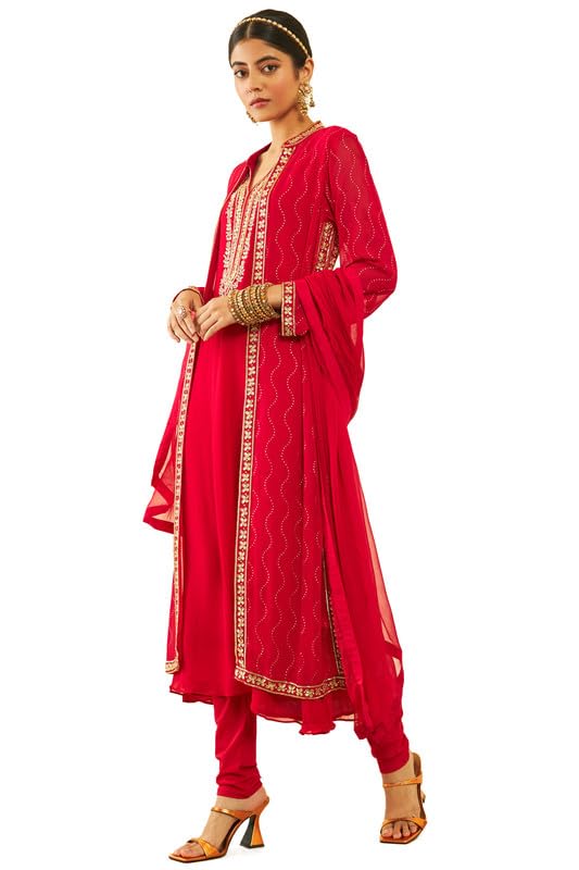 Soch Womens Fuchsia Georgette Floral Embroidered Chudidar Suit Set with Stonework(OWS2CD2108B) - Image 7