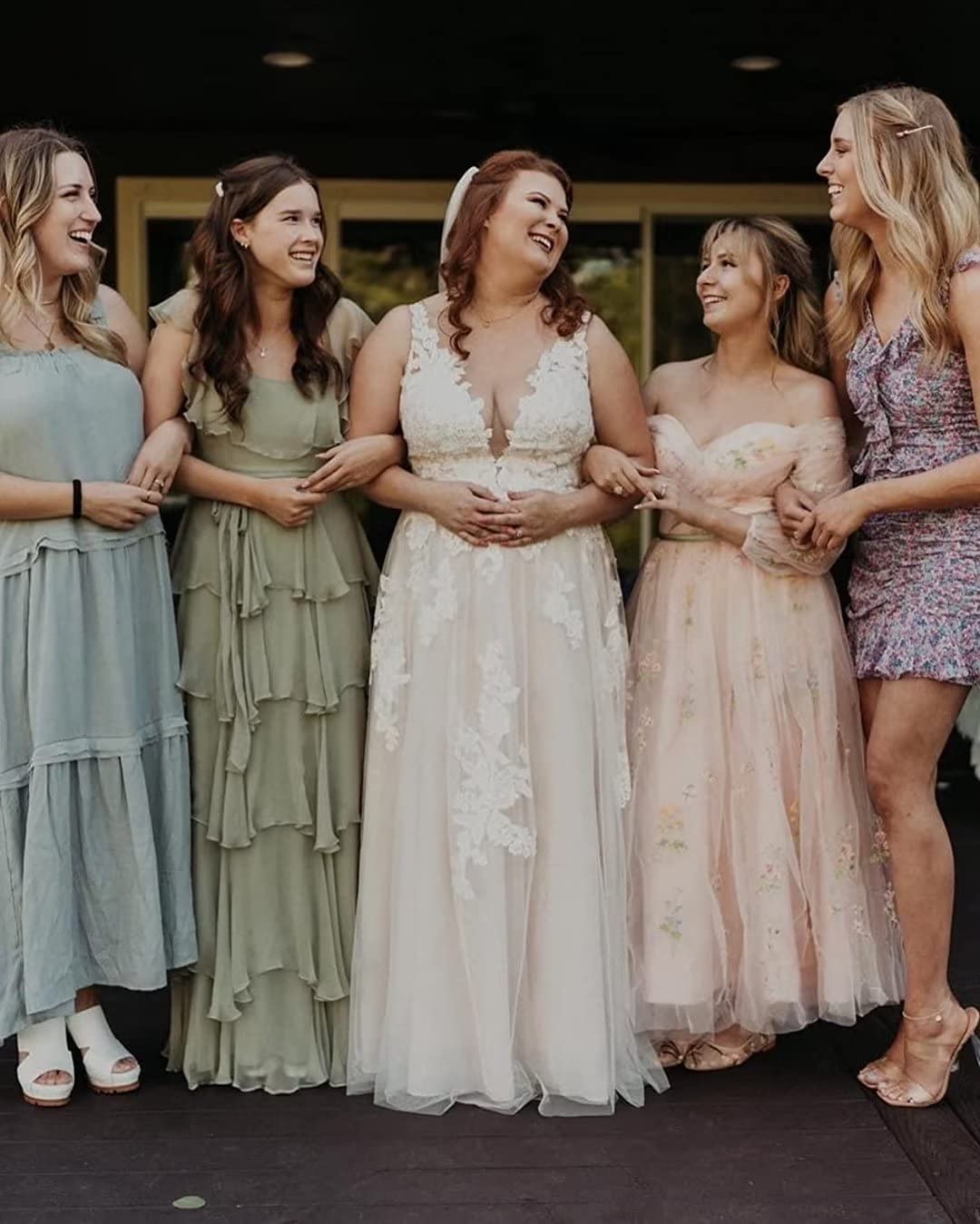 UZN Women's Puffy Sleeve Tulle Prom Dresses Tea Length Pink Flower Lace Formal Evening Gowns, Green, 6 - Image 4