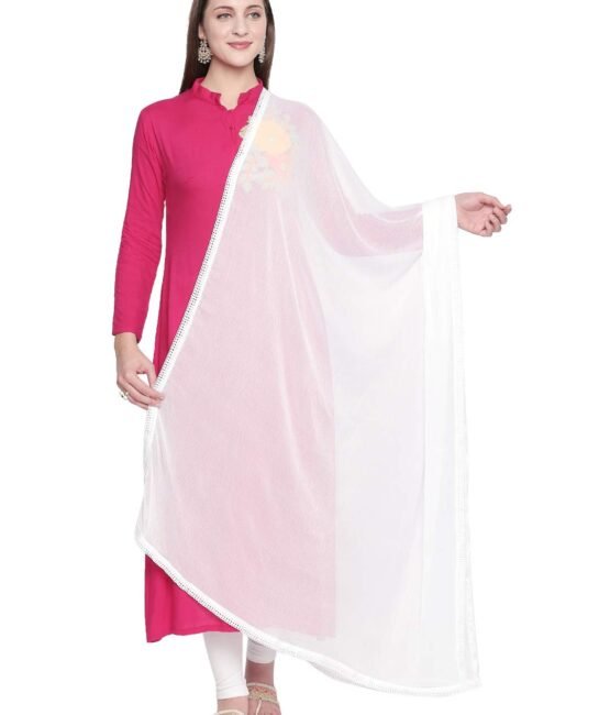 DUPATTA BAZAAR Woman's White Chiffon Dupatta