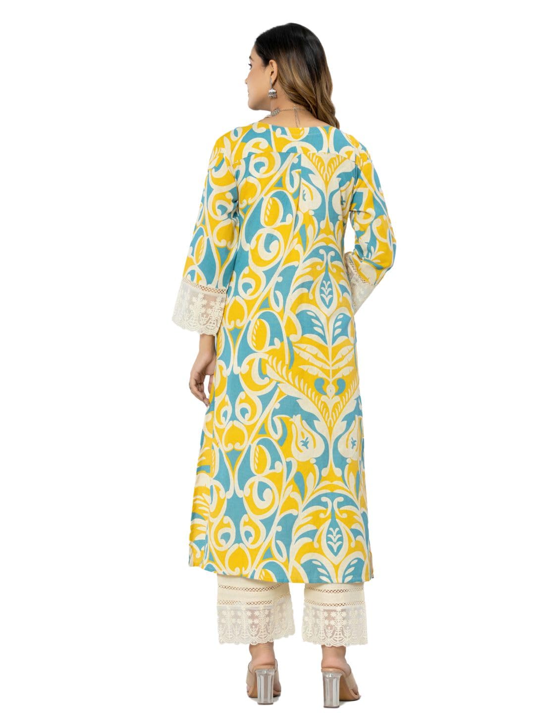 rytras Women's Cotton Printed A-Line Kurta with Pant Set(RYT563,Yellow,3XL) - Image 6