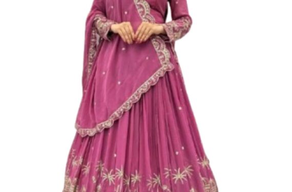 Tyche Purnaa Veda Georgette Embroidery Work Semi-Stitched Lehenga Choli for Women with Dupatta (PINK)