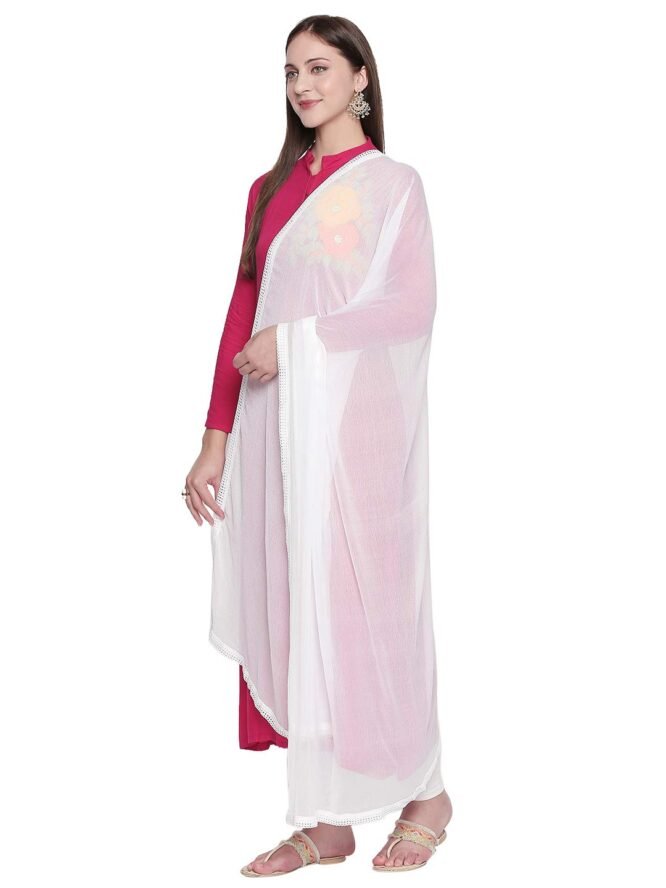 DUPATTA BAZAAR Woman's White Chiffon Dupatta - Image 5