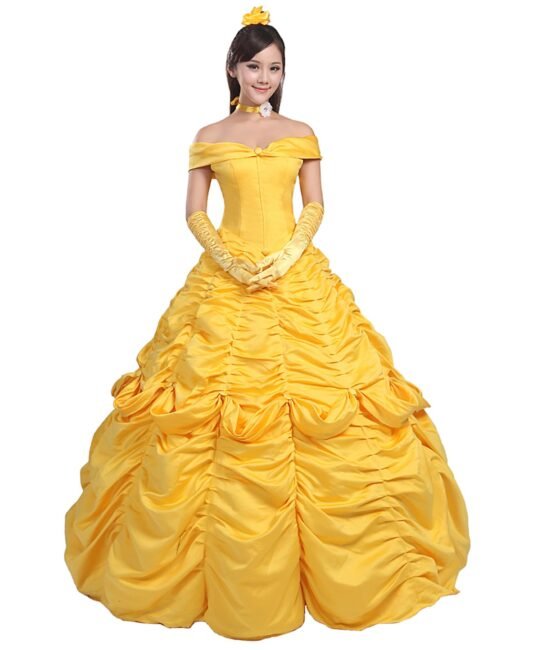 Ainiel Women's Cosplay Costume Princess Dress Yellow Satin (L, Style 1)