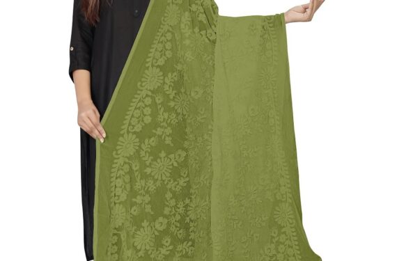 AvniNAnvi Women's Synthetic Nazmeen with Embroidery Full Work Ethnic Dupattas (Green, Free Size)