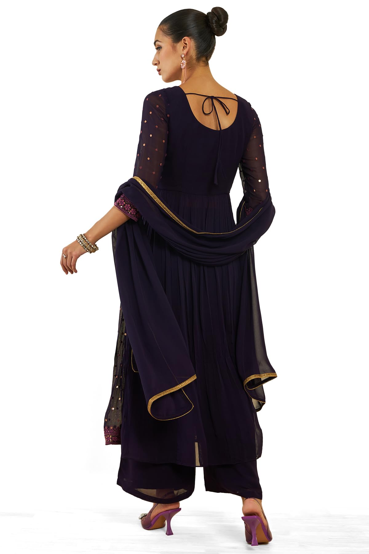 Soch Womens Wine Georgette Suit Set With Embroidery And Sequins - Image 6