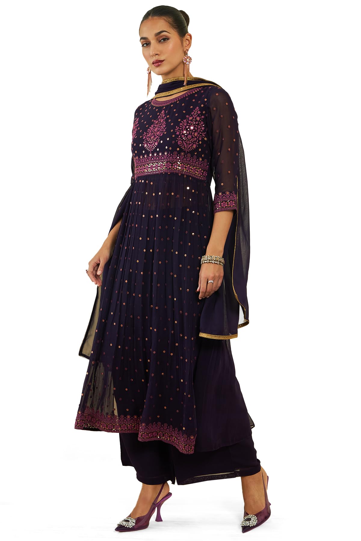 Soch Womens Wine Georgette Suit Set With Embroidery And Sequins - Image 8