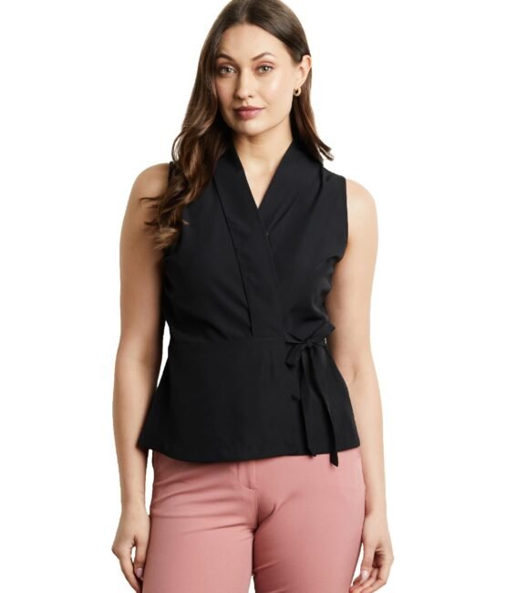 Symbol Premium Women's Polyester Regular Fit Blouse (Sbp-Ss24-Wtop-205_Black L)