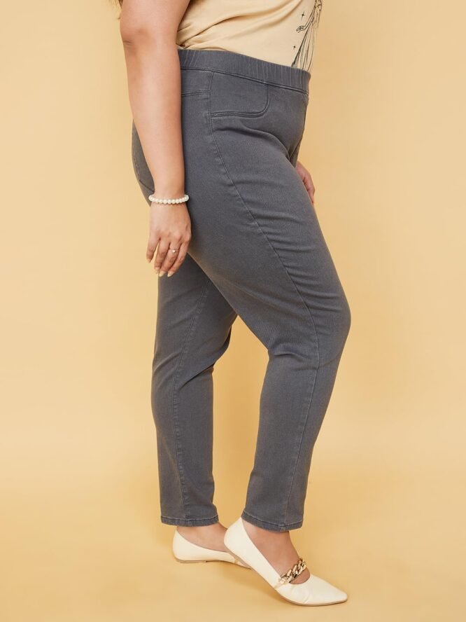 Max Women Plus Size Solid Elasticated Regular Mid Rise Jeggings (NELSONLGEW3DP_Grey) - Image 6