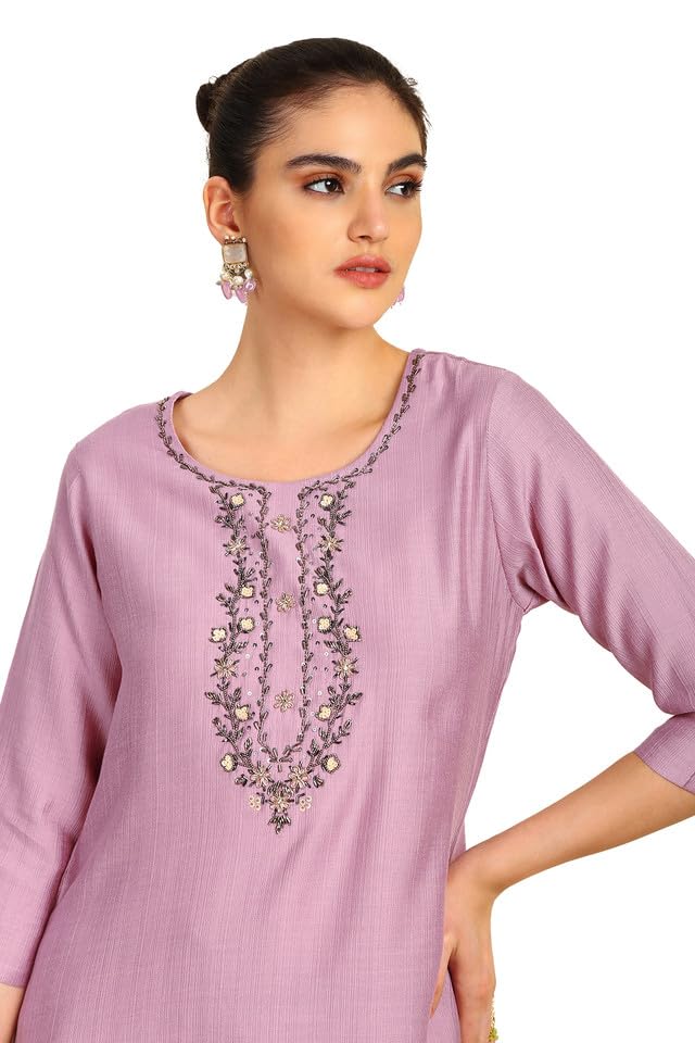 Soch Womens Onion Pink Viscose Blend Kurta Set with Cutdana - Image 4