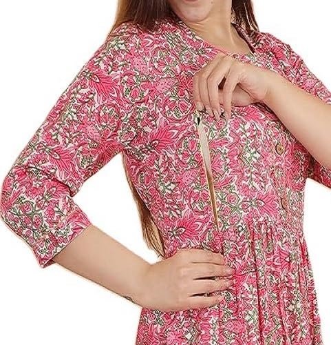 Women's Pure Cotton Printed Both Side Invisible Vertical Zipper Feeding Kurti,All Over Print Maternity Gown Kurta (in, Alpha, XL, Regular, Peach)