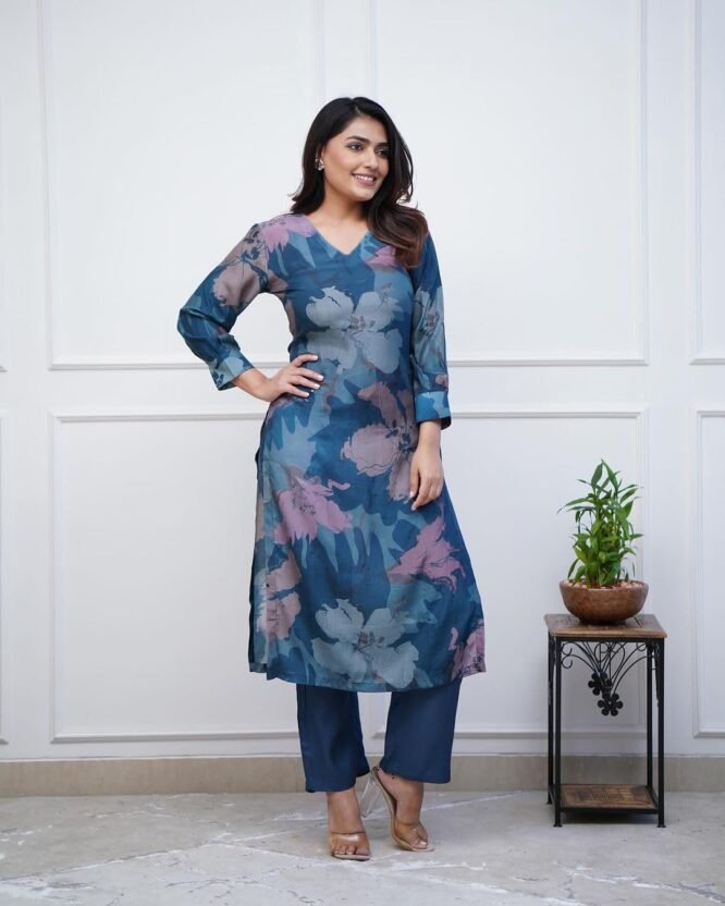 GoSriKi Women's Rayon Blend Straight Printed Kurta with Pant (KITIMAT Cerosin-GS_L_Blue_Large) - Image 7