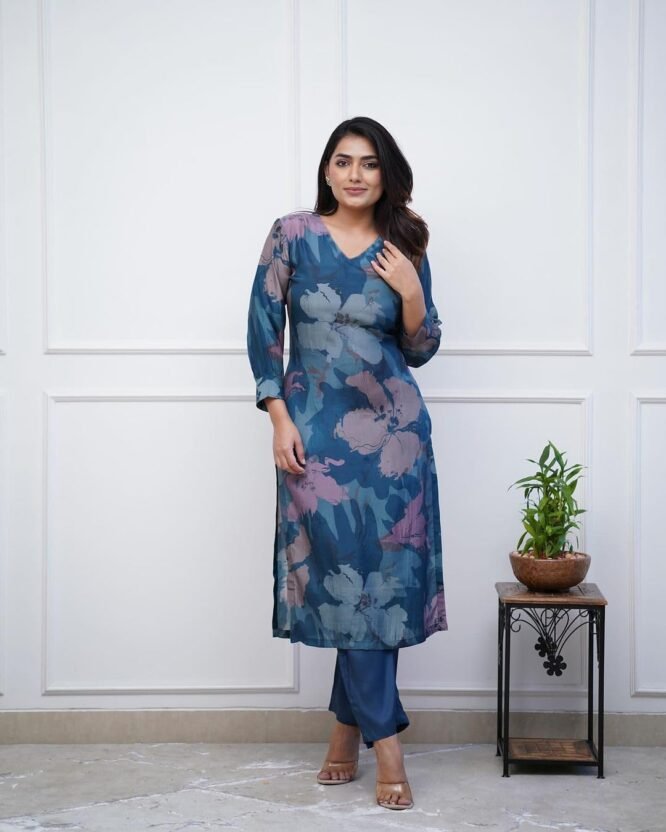 GoSriKi Women's Rayon Blend Straight Printed Kurta with Pant (KITIMAT Cerosin-GS_L_Blue_Large) - Image 6