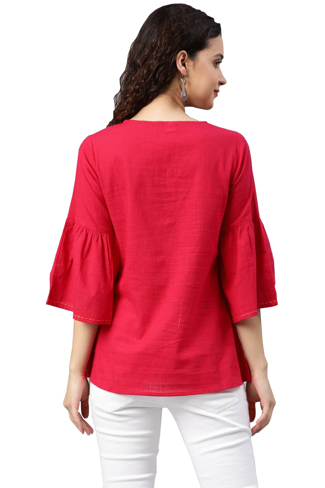 Yash Gallery Women's Cotton Slub Patch Work Regular Fit Straight Top For Women (237Yk345Pink_Pink_Xxx-Large) - Image 5