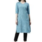 Hritika Turquoise Blue Colored Kantha Work Cotton Blend Kurta_(HRK003TQBLUE_XXL)