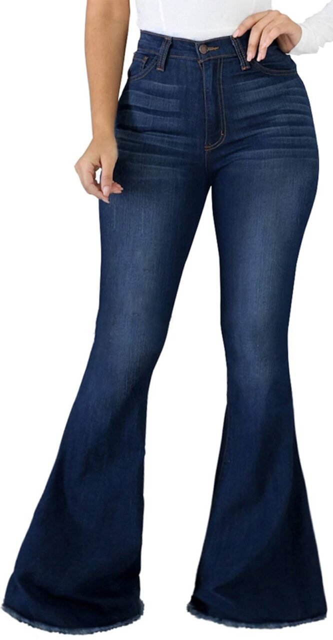 Bell Bottom Jeans for Women Ripped High Waisted Classic Flared Pants, 01blue2402-1, XX-Large