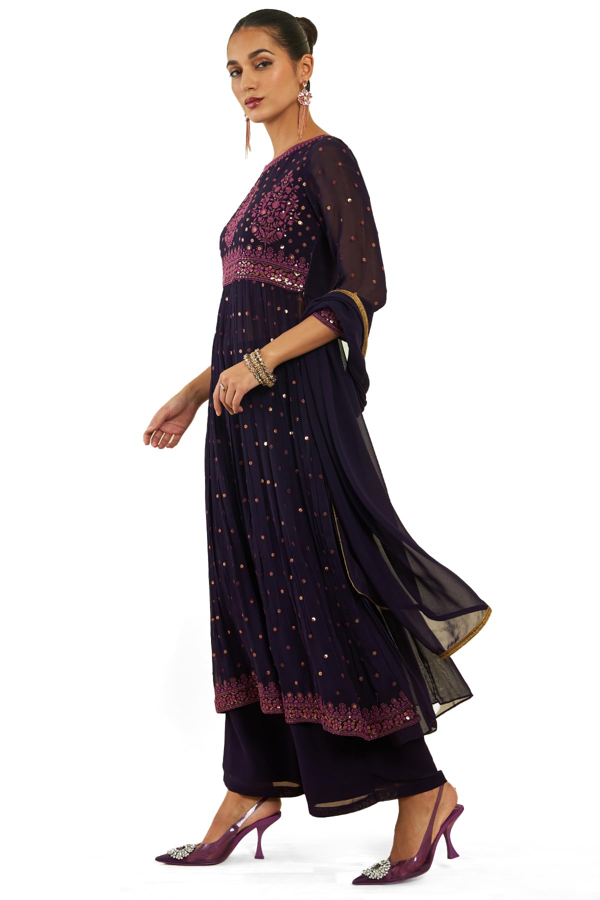 Soch Womens Wine Georgette Suit Set With Embroidery And Sequins - Image 7