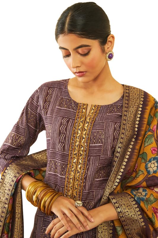 Soch Womens Purple Muslin Abstract Print Suit Set with Floral Print Dupatta(ETL-EWA3CD20253A) - Image 5