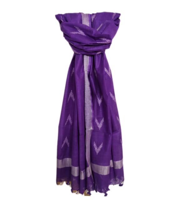 Zafreen Handloom Women's Bhagalpuri Linen Cotton Blendikkat Dupatta With Zari Design, 2.25 Metres (Purple) Free Size