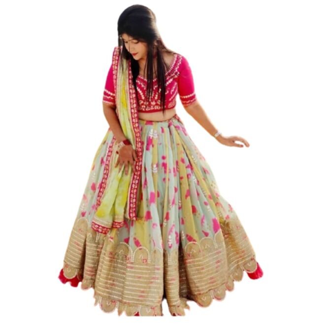 IYALAFAB Women's American silk Semi Stitched Lehenga Choli In Multicolour Colour Lehenga Choli ForWomen-SF108241