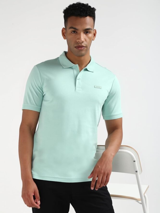 Calvin Klein Men Green Solid Polo Collar Short Sleeves T-Shirt - Image 3