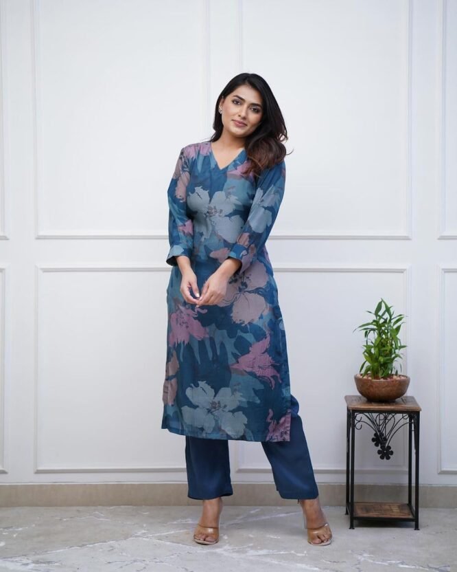 GoSriKi Women's Rayon Blend Straight Printed Kurta with Pant (KITIMAT Cerosin-GS_L_Blue_Large) - Image 8