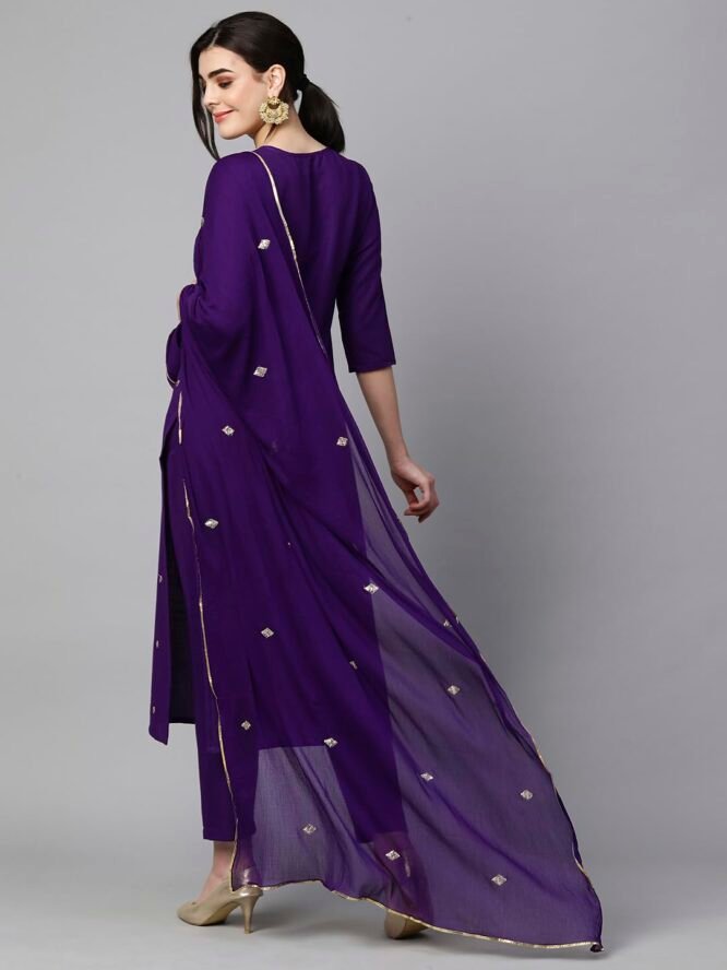 GoSriKi Women's Cotton Blend Embroidered Straight Kurta with Pant & Dupatta (Kasturi Begani-NGT-GS_S_Blue_Small) - Image 8