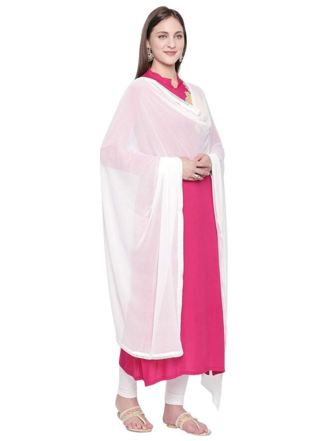 DUPATTA BAZAAR Woman's White Chiffon Dupatta - Image 6