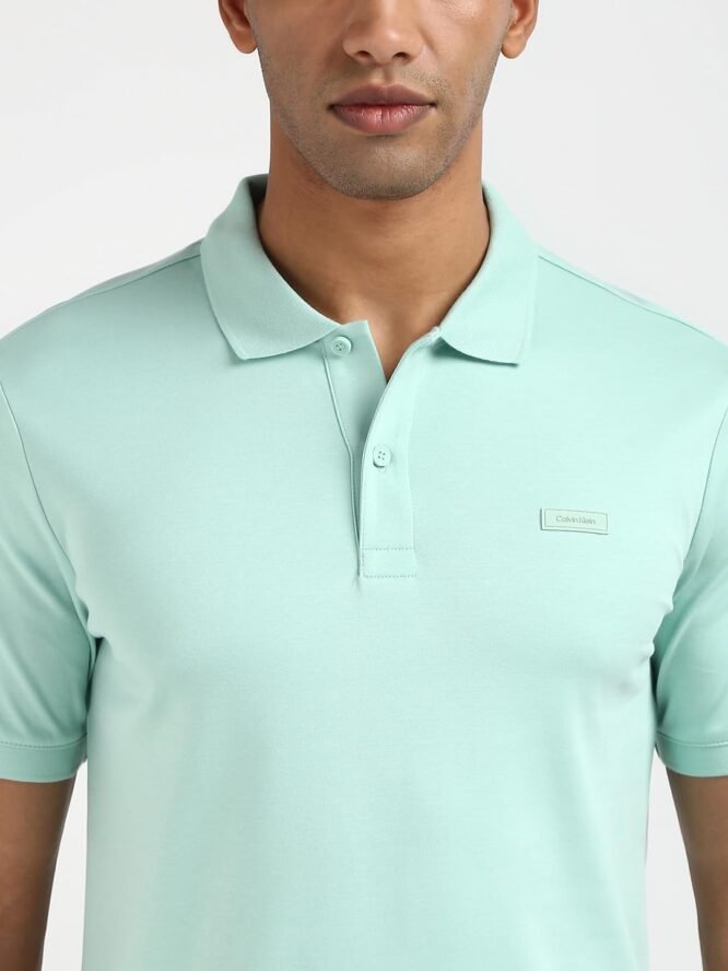 Calvin Klein Men Green Solid Polo Collar Short Sleeves T-Shirt - Image 2