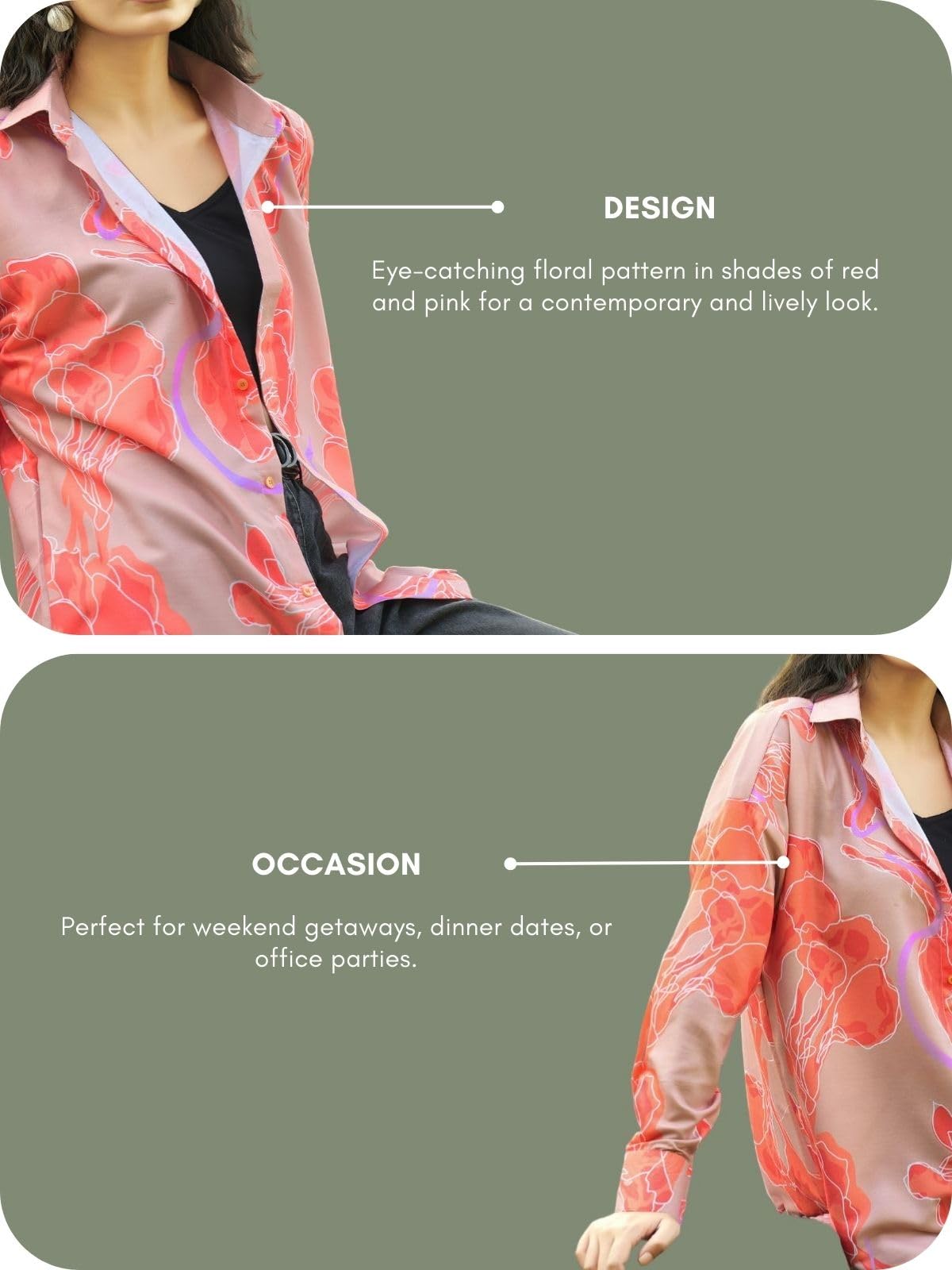 GRECIILOOKS Shirt for Women | Printed Casual Crop Top | Long Sleeve Stylish Collared |Korean Oversized Button-Down |Causal |Formal | Trendy (in, Alpha, M, Orange) - Image 4