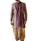 VASTRAMAY Men's Purple Silk Blend Sherwani Set, Silk Blend Jacquard Indo Western, Kurta And Dhoti Set for Men for Weddings & Festivals, Traditional Ethnic Wear Outfit