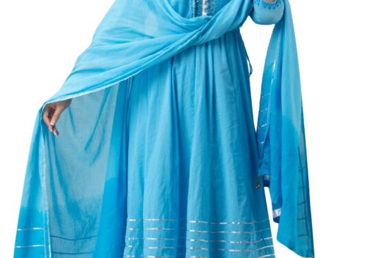 A&K Women Anarkali Embroided Printed Round Neck Kurta, Churidar & Dupatta Set