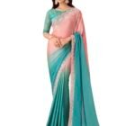 AKHILAM Women's Peach Pure Chiffon Embellished Saree With Unstitched Blouse (SNDLWOD1311_TFH)