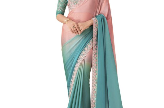 AKHILAM Women's Peach Pure Chiffon Embellished Saree With Unstitched Blouse (SNDLWOD1311_TFH)