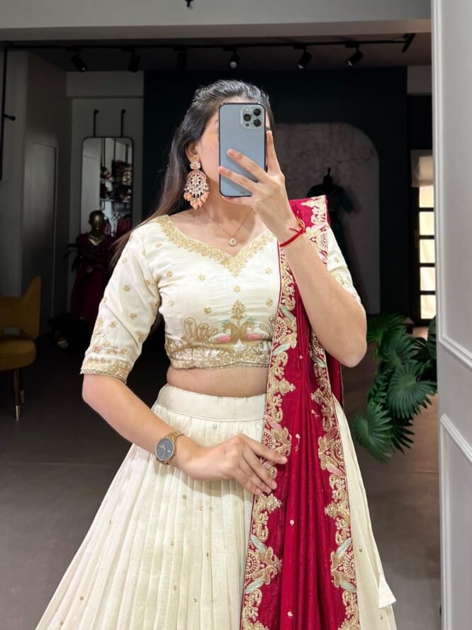 Zivri Trends Women's Art Silk Embroidery Lehenga Choli with Dupatta | Bridal Stylish Wedding Lehenga Choli for women - Image 3