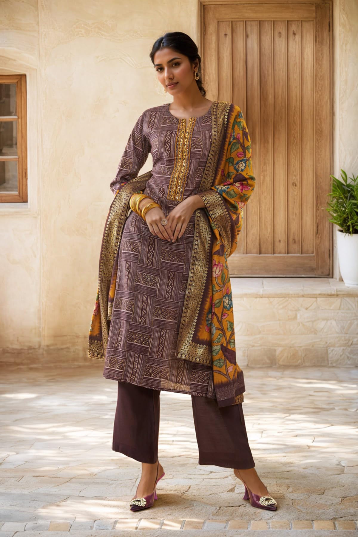 Soch Womens Purple Muslin Abstract Print Suit Set with Floral Print Dupatta(ETL-EWA3CD20253A) - Image 9