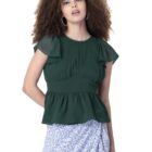FabAlley Women's Regular Fit Western Top (TOP06084_Green XL)