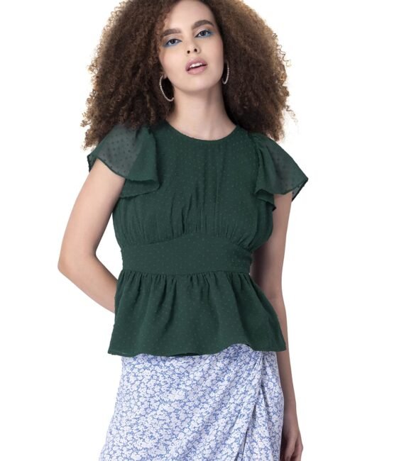 FabAlley Women's Regular Fit Western Top (TOP06084_Green XL)