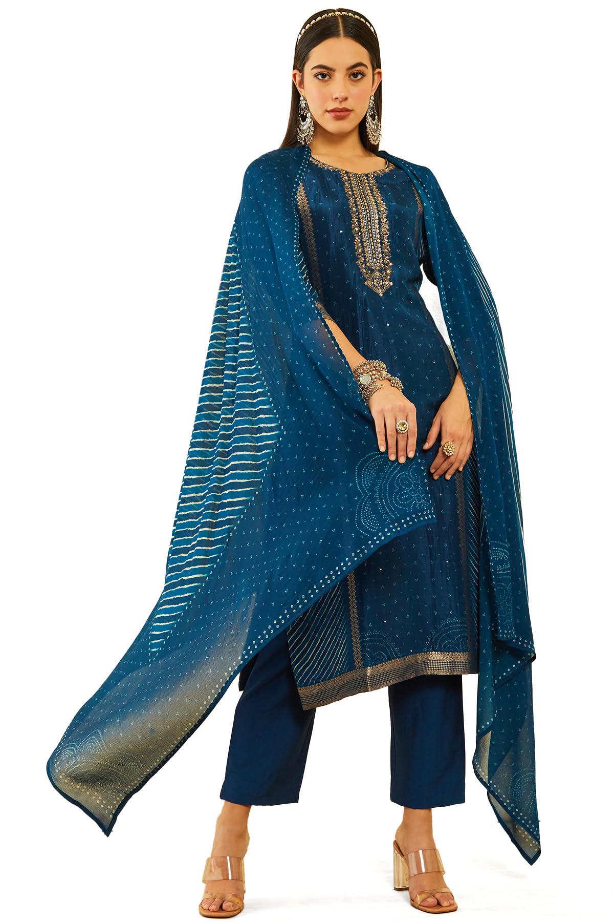 Soch Women's Brocade Chudidar Set (EWS4CD20397B_Blue_S)