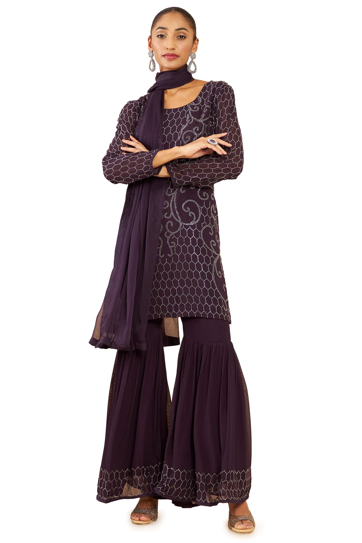 Soch Women Purple Georgette Floral Suit Set