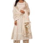 Wishful Women's White Heavy Embroidered Anarkali Kurta, Pants and Dupatta Set (Size: XL)-SP12473-314254