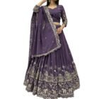MODEMIX Designer Lehenga Choli Set, Purple Georgette with Silver Embroidery, Traditional Palace and Elephant Motifs