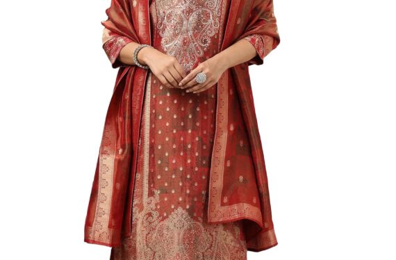 Soch Women's Dola Silk Salwar Suit Set (EWS5CD21718_Maroon_M)